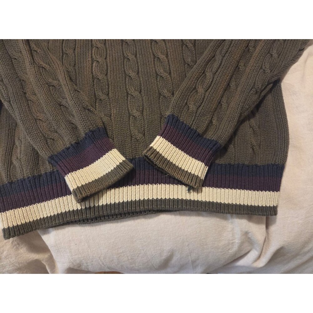 VTG Mens V-Neck Tennis Sweater Cable Knit L 100% Cotton - Picture 3 of 8